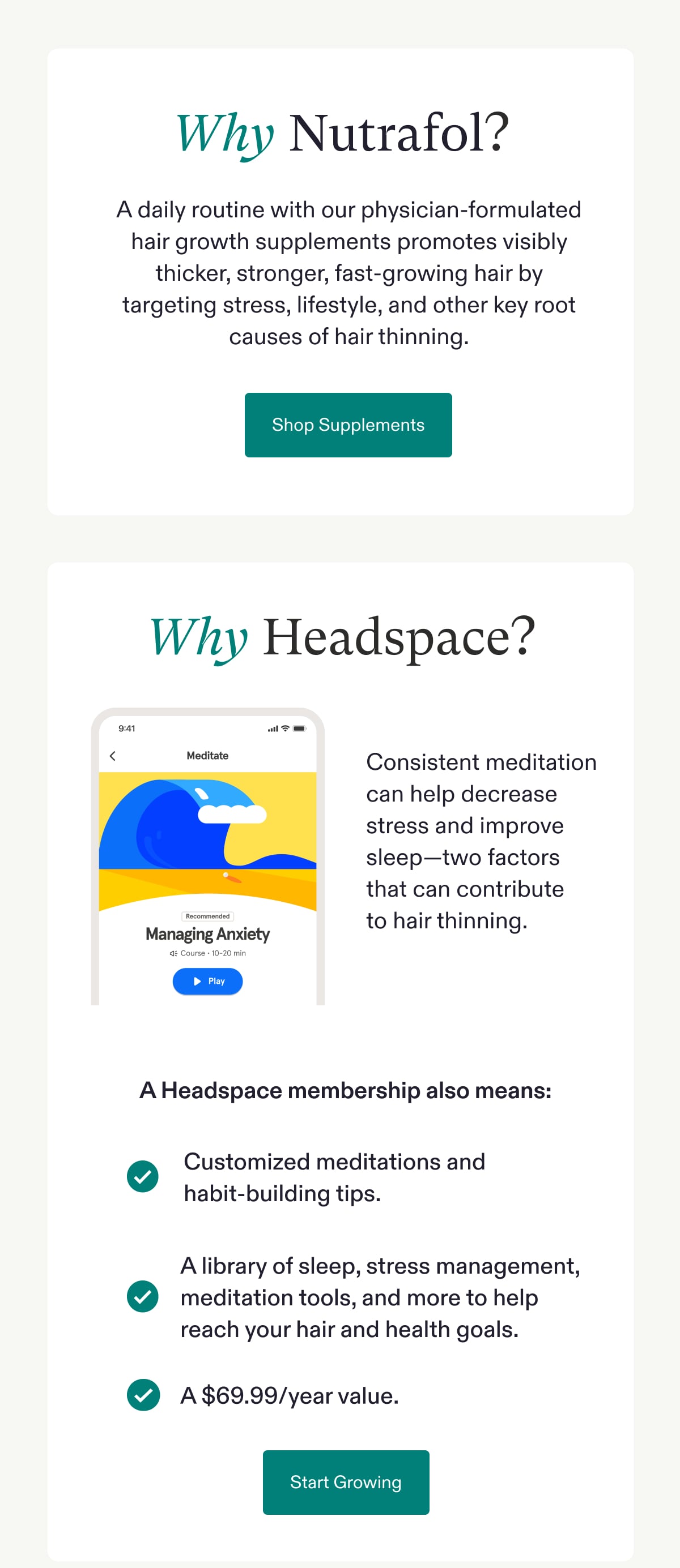 Enjoy a complimentary Headspace membership. Nutrafol